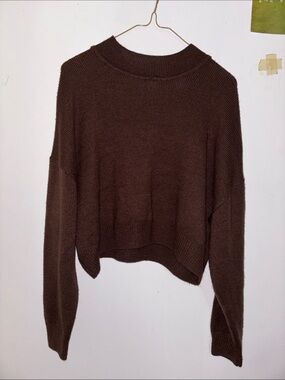 H&M Dark Brown Cropped Crewneck Sweater